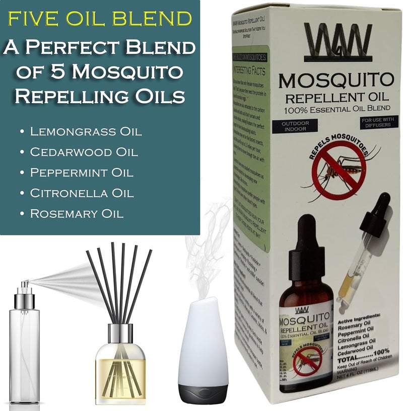 W4W Mosquito Oil - 100% Essential Oil Blend - 4 Oz - Mosquitoes, Gnats & Other Flying Insects - for use with Diffusers, Sprays, Lotions, & Soaps - 4 Ounce Dropper Bottle - Image 2